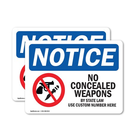 Signmission No Concealed Weapons OSHA Notice Sign, Vinyl Decal, 24in W x 18in L, 2PK OS-2PACK-NS-D-1824-L-16069
